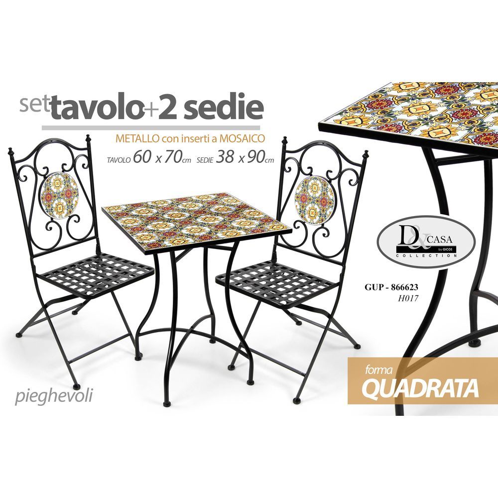 Tavolo Quadrato+2 Sedie Met-Piast H