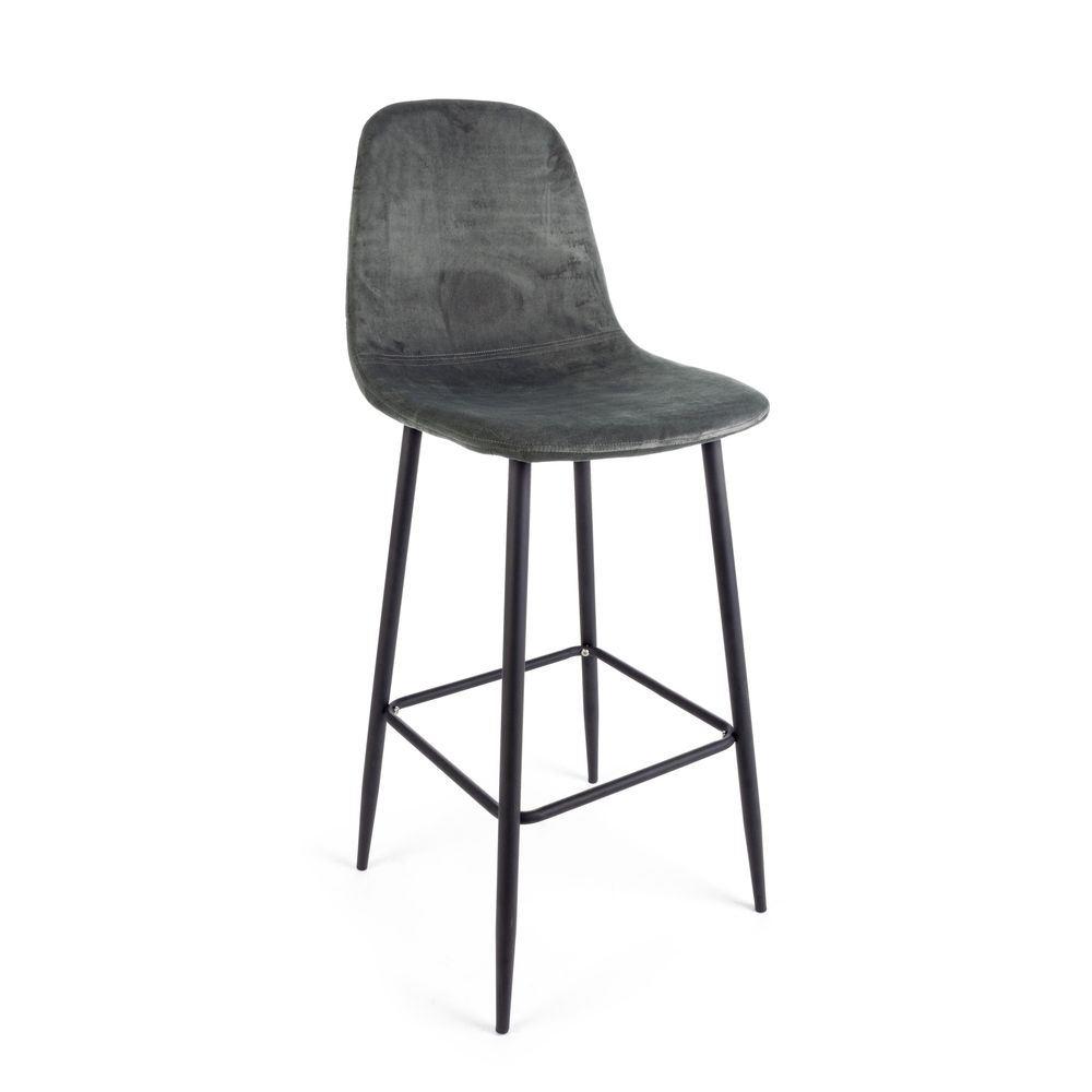 Sgabello Bar Irelia Velluto Grigio Scuro - Velluto Grigio - Sgabelli | Mikasa