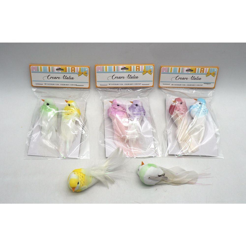 Set 2 Uccellini 11Cm. - Colori Ass.Ti - Con Clip