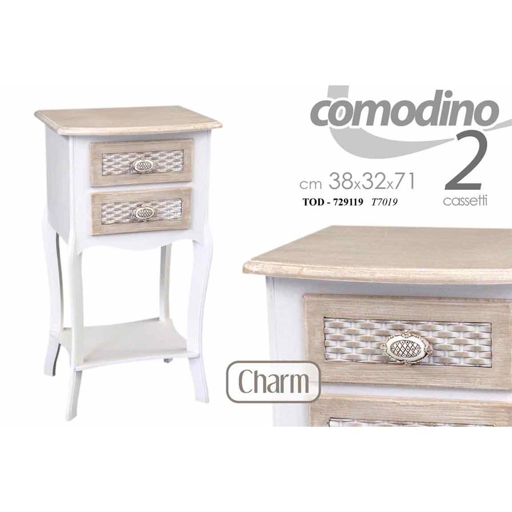 Tod/Comodino 2Cas Charm 38*32*71 T7018 - Legno Avorio - Comodini | Mikasa