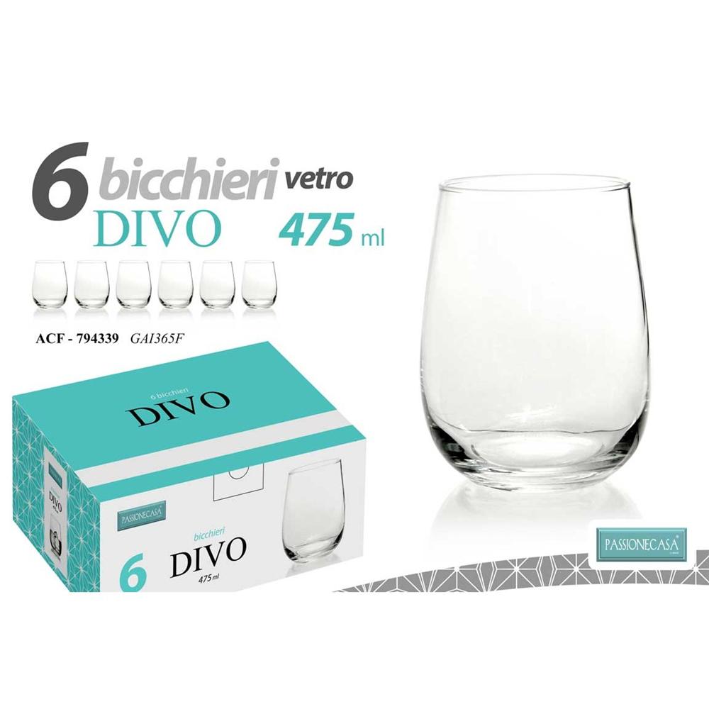 Acf/6 Bicchieri Divo 475Cc Gai365F - Vetro Trasparente - Bicchieri | Mikasa