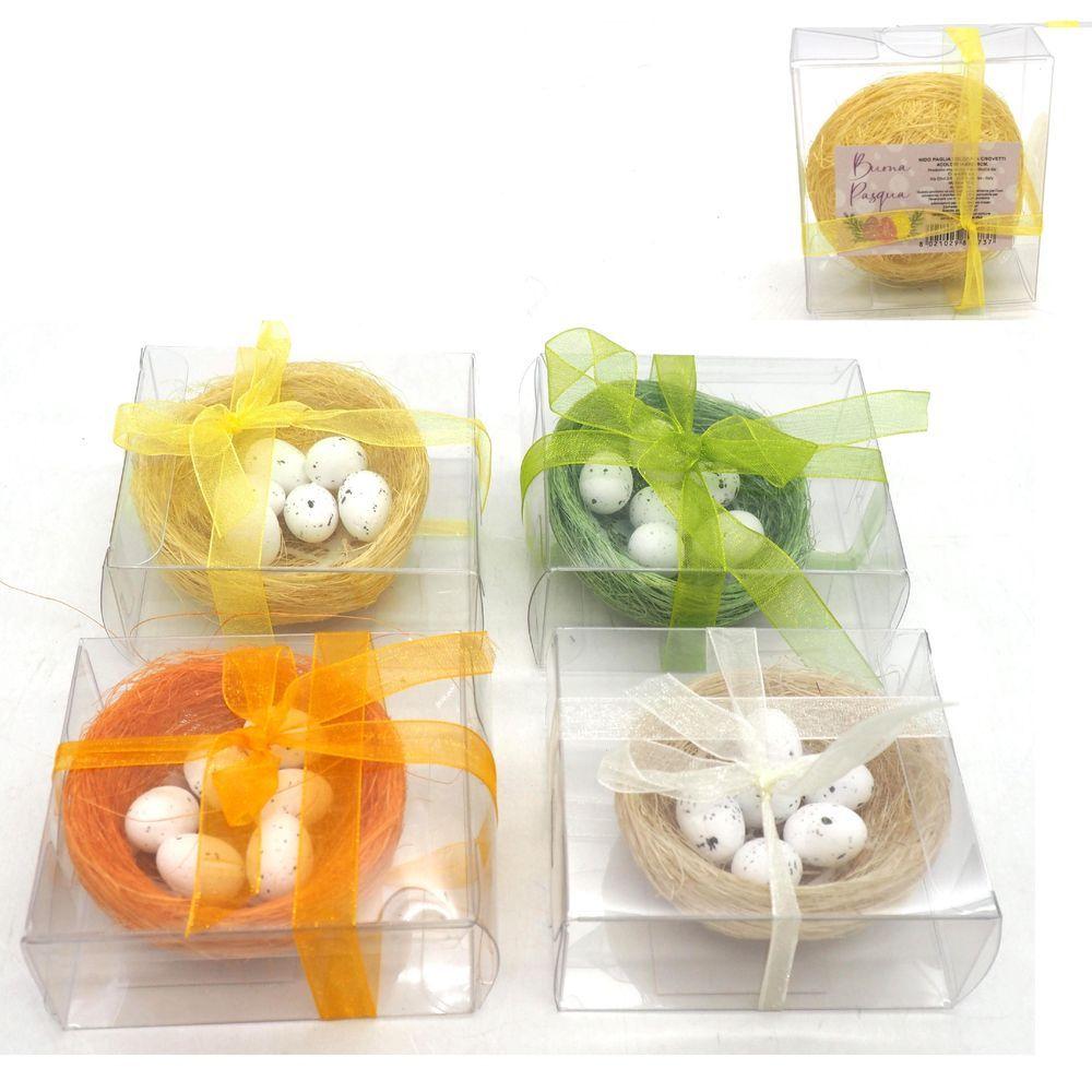 Nido Paglia Colorata C/6Ovetti  4Colori H.4X9X8Cm. - Paglia - Oggettistica | Mikasa