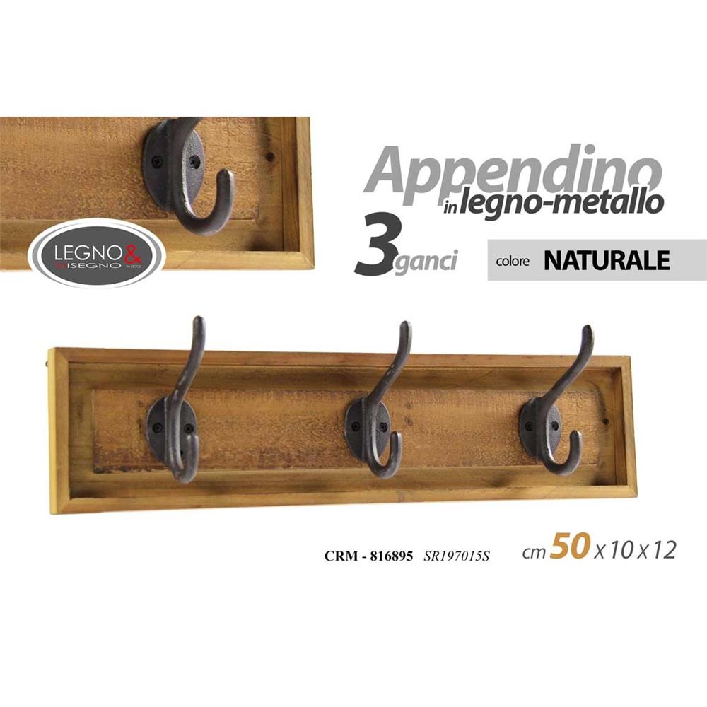 Crm/Appendino 3 Ganci 50*10*12 Sr197015S - Legno Marrone - Appendiabiti | Mikasa
