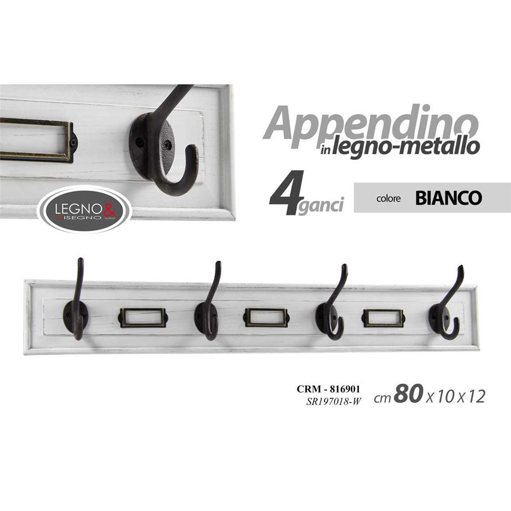 Crm/Appendino 4Ganci 80*10*12 Sr197018W - Legno Bianco - Appendiabiti | Mikasa