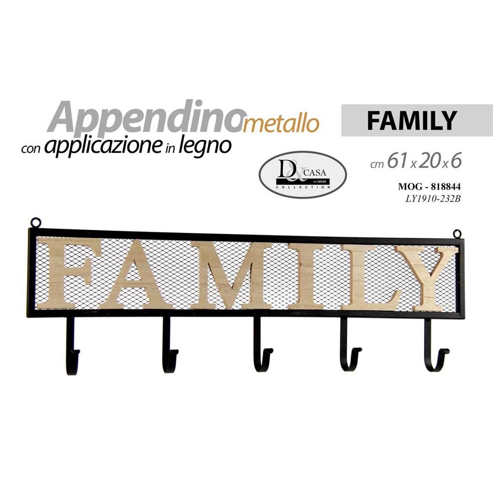 Mog/Gancio 5 Family 61*20*6 Ly1910-232B - Metallo Nero - Appendiabiti | Mikasa