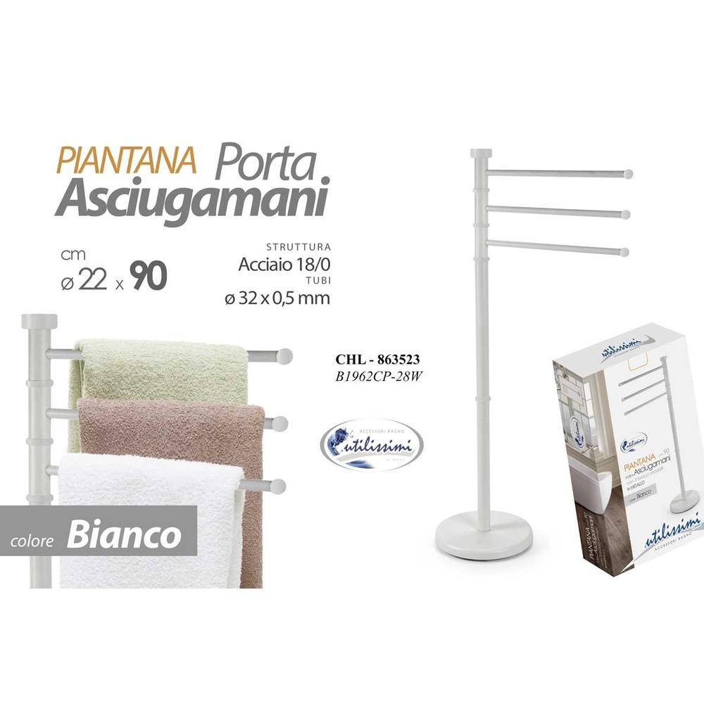Chl/Porta Asciugamano a 3 Bracci Bianco 22*90 B1962Cp-28/W - Metallo Bianco - Bagno | Mikasa