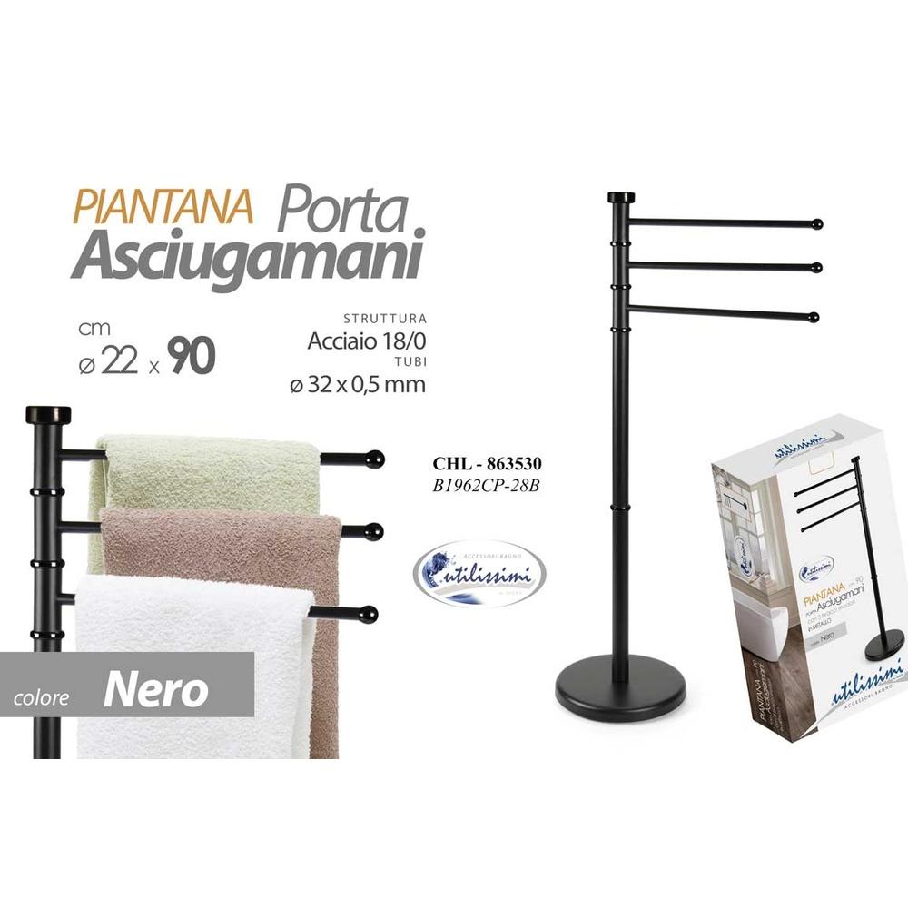 Chl/Porta Asciugamano a 3 Bracci Nero 22*90 B1962Cp-28/B