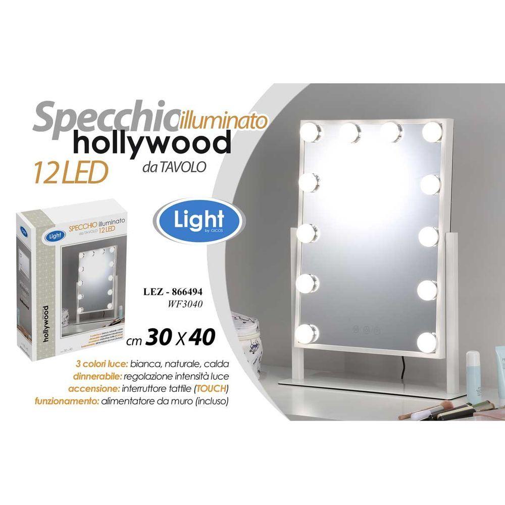 Lez/Specchio 12Led 30*40Cm Wf3040 - Legno Bianco - Specchi | Mikasa