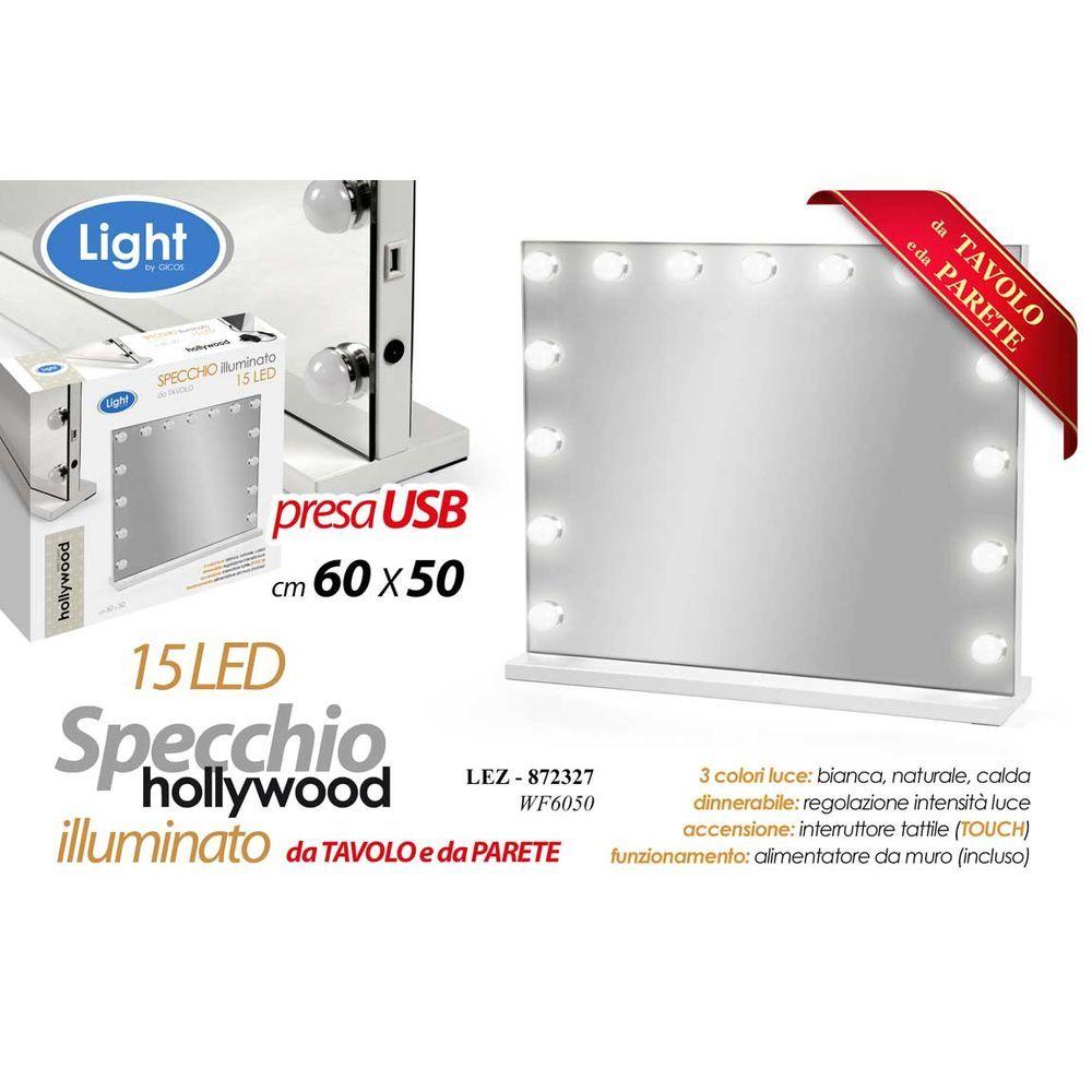 Lez/Specchio 15 Led 60*50Cm Wf6050 - Legno Bianco - Specchi | Mikasa