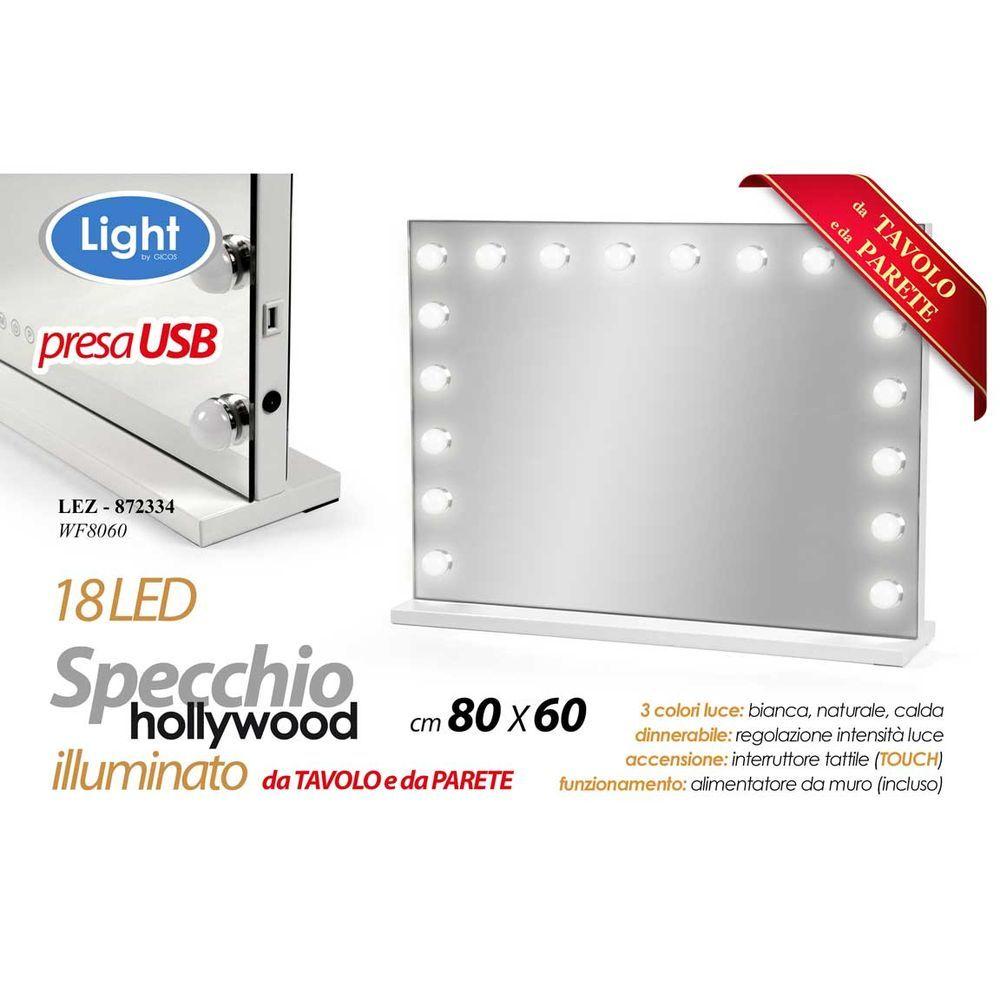Lez/Specchio 18Led 80*60Cm Wf8060 - Legno Bianco - Specchi | Mikasa