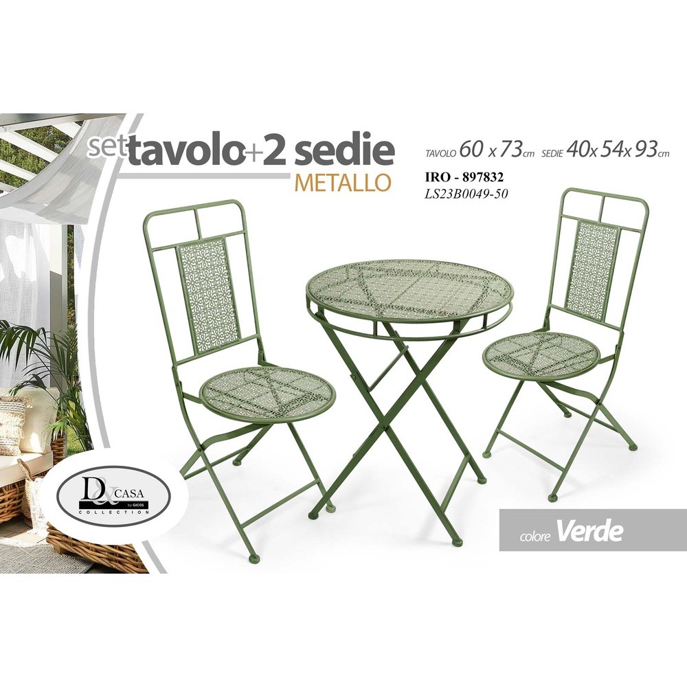 Iro/Tavolo+2 Sedie Salvia Ls23B0049/50 - Verde - Tavoli Giardino | Mikasa