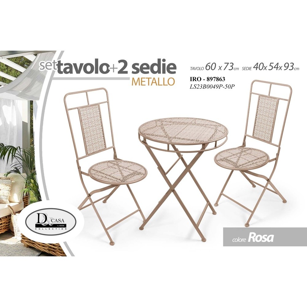 Iro/Tavol+2 Sedie Rosa Ls23B0049P/50P - Rosa - Sedie Giardino | Mikasa