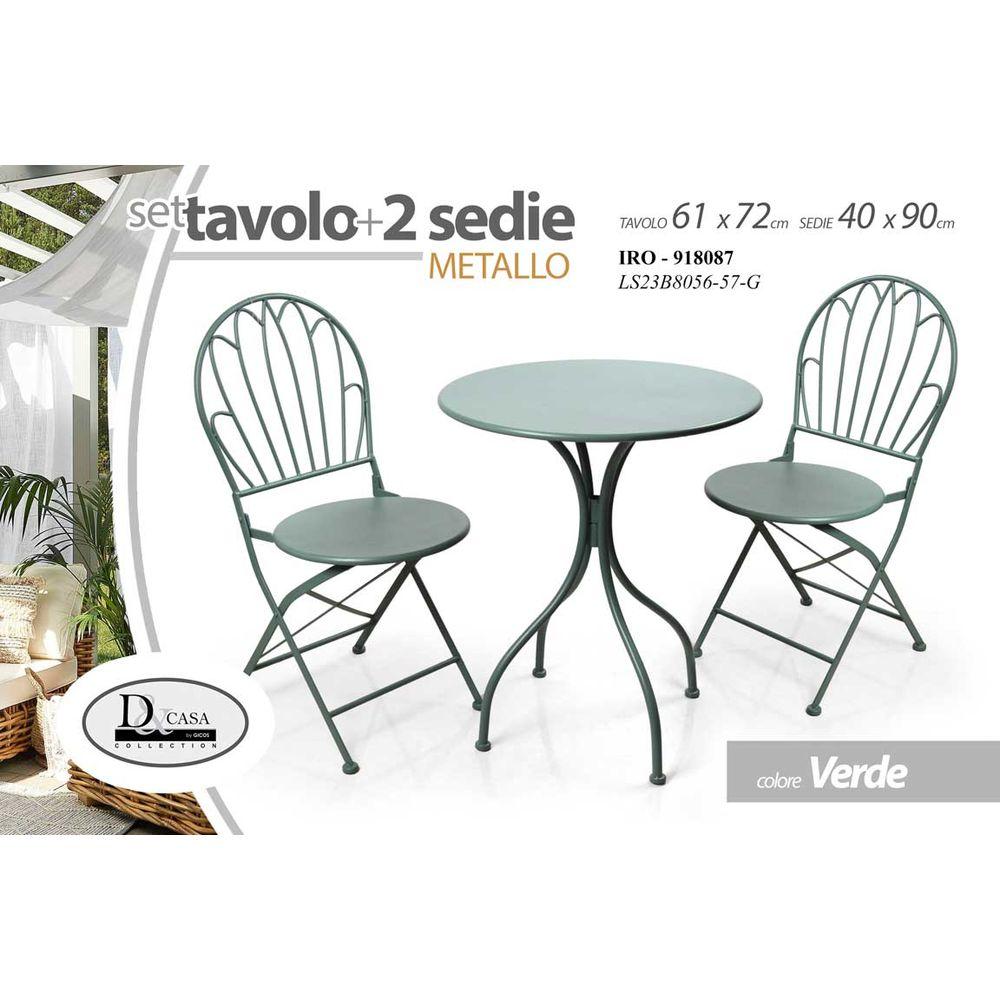 Iro/Tav+2Sedie Verd Fer   Ls23B8056/57-G - Verde - Sedie Giardino | Mikasa