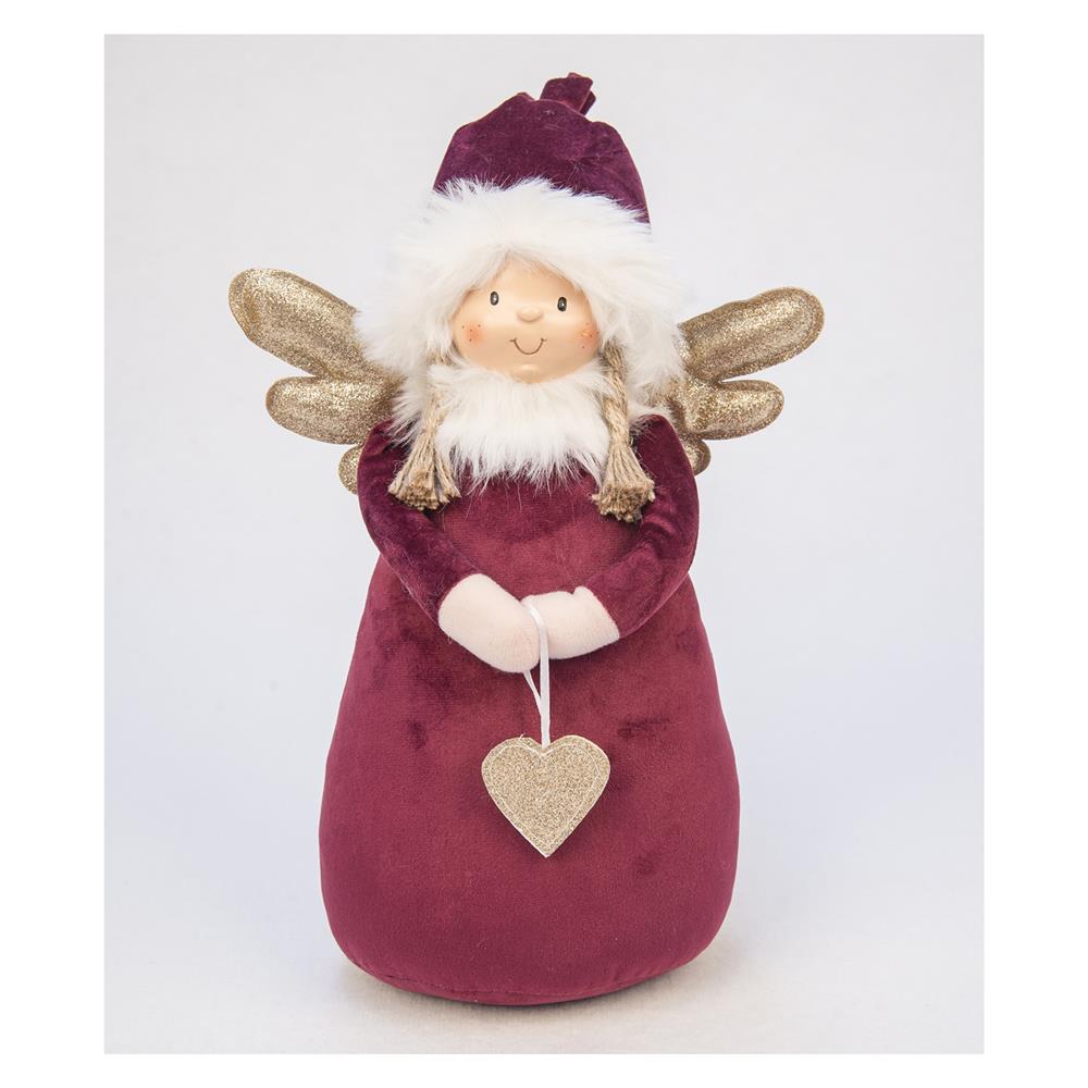 Adm 56041 Deco Angel With Heart Burgundy Big 23X16X36Cm - Rosso - Pupazzi | Mikasa