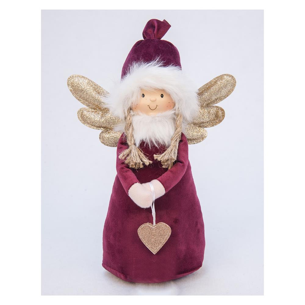 Adm 56043 Deco Angel With Heart Burgundy Med. 20X11X28Cm - Rosso - Pupazzi | Mikasa