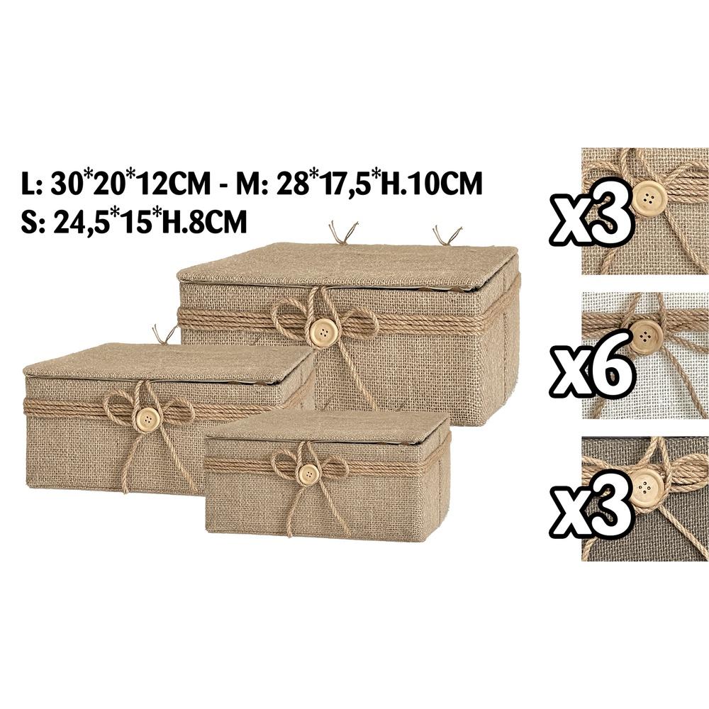 Bei 60011-G Scatola Iuta Con Coperchio Big 30*20*12Cm 3 Ass. - Yuta Beige - Ceste | Mikasa