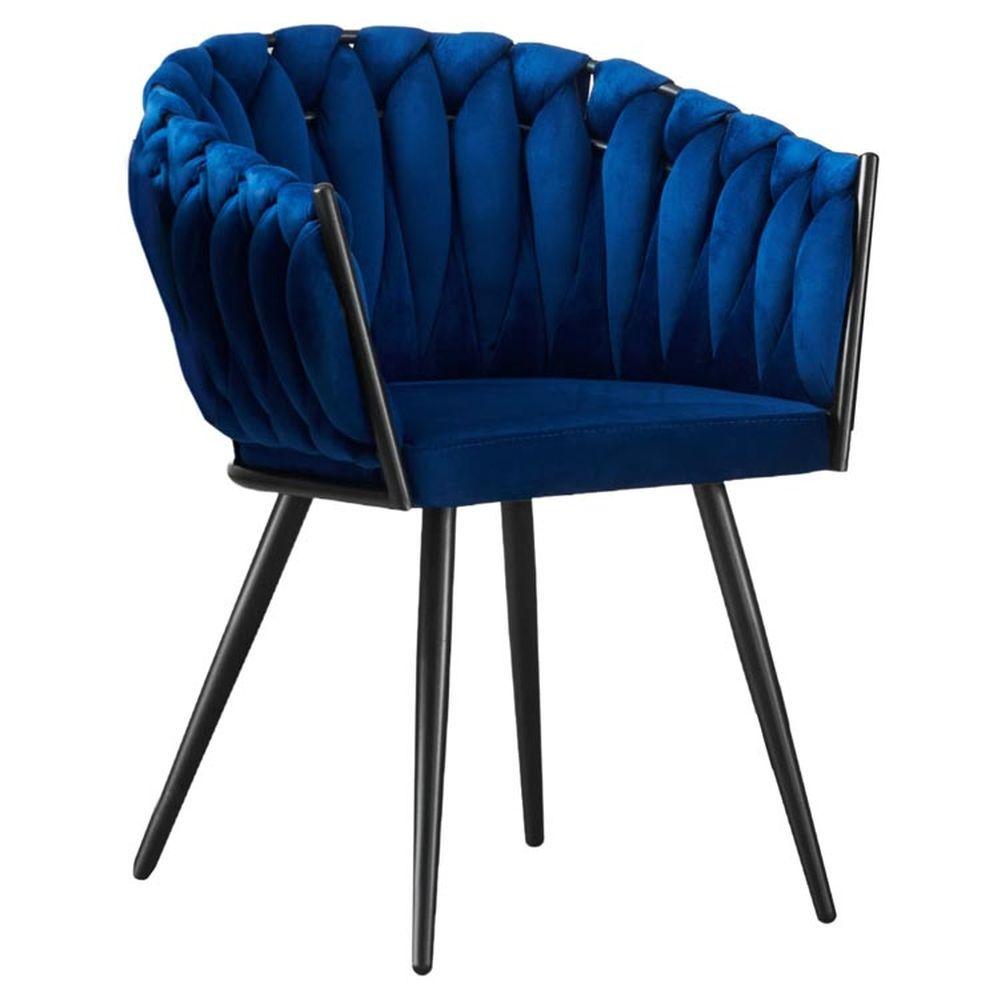 BRI 62590 Sedia Treccia Velluto Blu 53*59*78Cm - Velluto Blu - Sedie | Mikasa