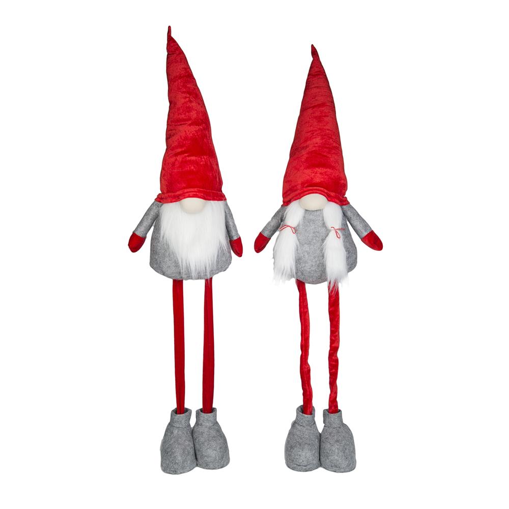 Che 56667 Gnomo Cappello Velluto Rosso Gambe Allungabili 125Cm 2 Ass. - Velluto Rosso - Pupazzi | Mikasa