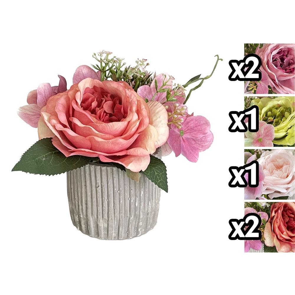 Eli 59876 Vaso Rosa E Ortensie Gray Pot 24Cm 4 Ass.
