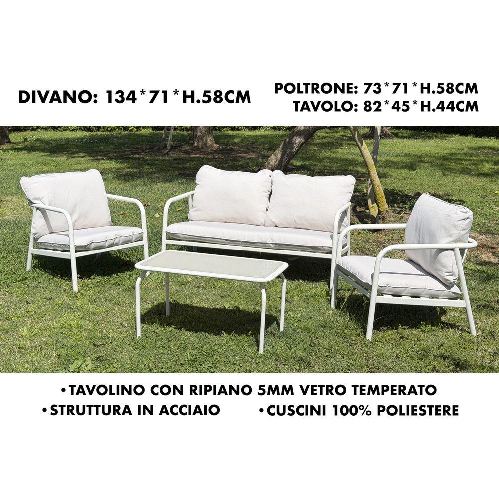 ESI 62756 Salottino Esterni Crema Acciaio Divanetto 2Xpoltrone + Tavolino - Acciaio Crema - Divani Giardino | Mikasa