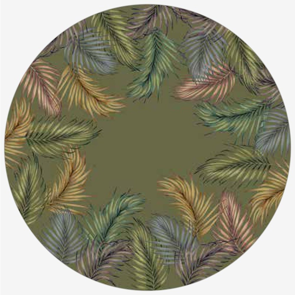 Tovaglia Palm Rotonda Diam. Cm.175 Con Sorfilo Verde 09