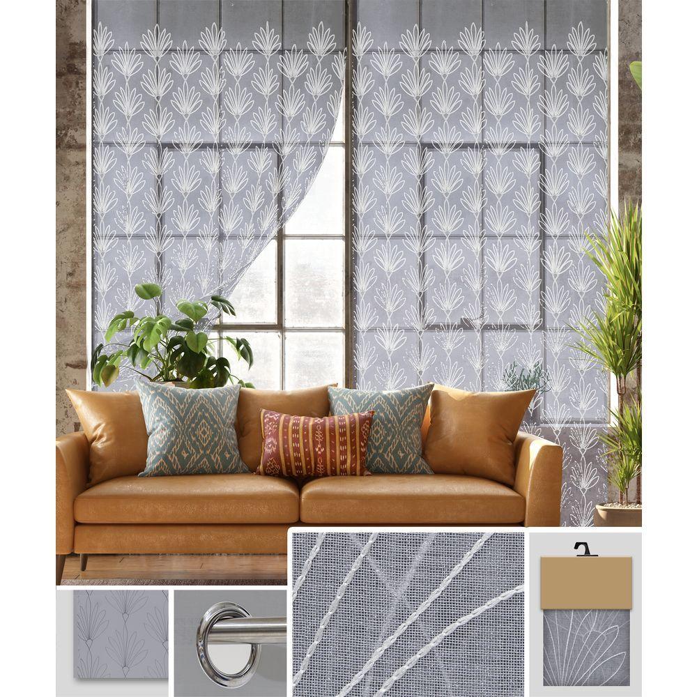 GAX 60751 Tenda Tiare' Ricam. Grigio Fondo Bianco 140*280Cm - Tessuto Bianco - Tende | Mikasa