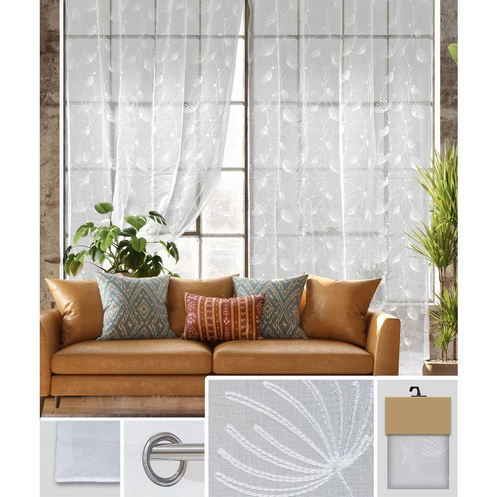 GAX 60752 Tenda Dandelion Ricam. Bianco Fondo Bianco 140*280Cm - Tessuto Bianco - Tende | Mikasa