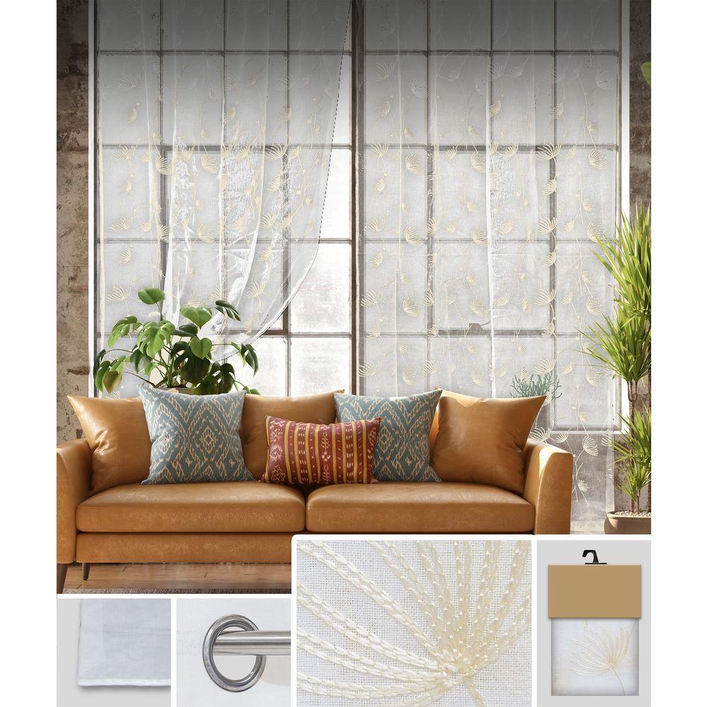 GAX 60753 Tenda Dandelion Ricam. Bianco Fondo Beige 140*280Cm - Tessuto Bianco - Tende | Mikasa