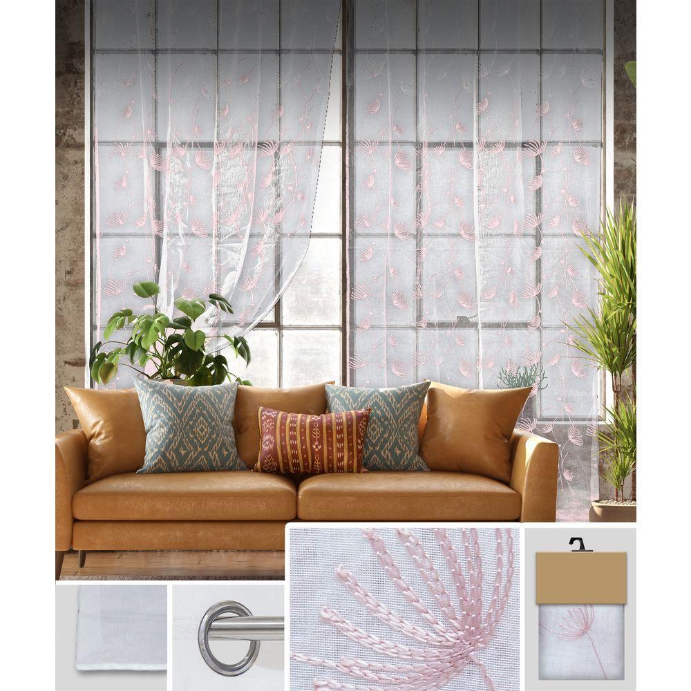 GAX 60754 Tenda Dandelion Ricam. Bianco Fondo Rosa 140*280Cm - Tessuto Bianco - Tende | Mikasa