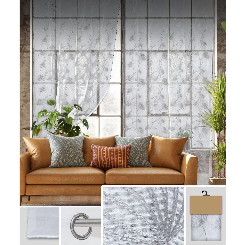 GAX 60755 Tenda Dandelion Ricam. Bianco Fondo Grigio 140*280Cm - Tessuto Bianco - Tende | Mikasa