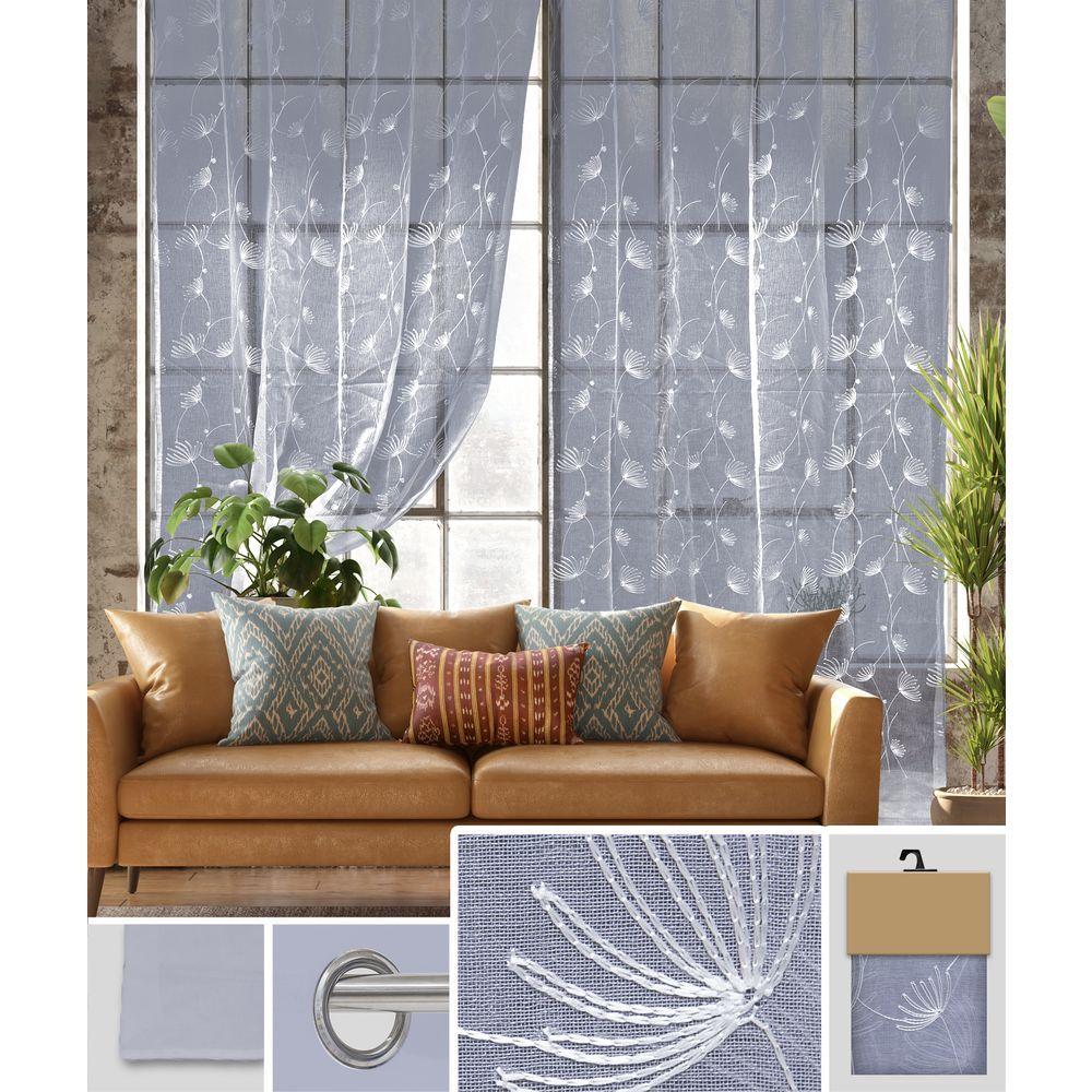 GAX 60756 Tenda Dandelion Ricam. Grigio Fondo Bianco 140*280Cm - Tessuto Bianco - Tende | Mikasa