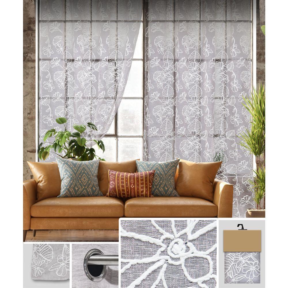 GAX 60764 Tenda Bohème Ricam. Bianco Fondo Grigio 140*280Cm - Tessuto Bianco - Tende | Mikasa