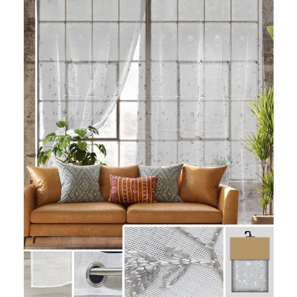 GAX 62031 Tenda White Rosette Ricamo Grigio 140*280Cm - Tessuto Bianco - Tende | Mikasa