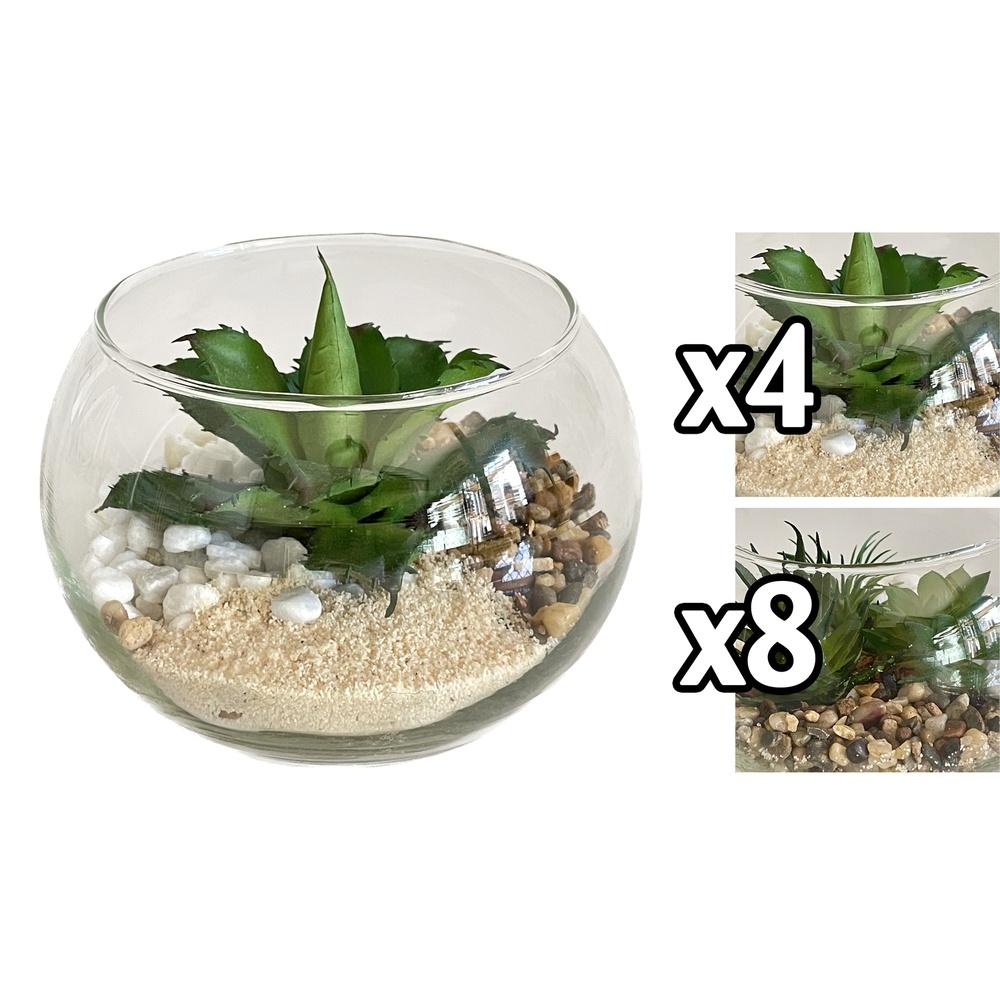Gha 60052 Composizione In Vaso Vetro Round 14*10,7Cm 2 Ass.