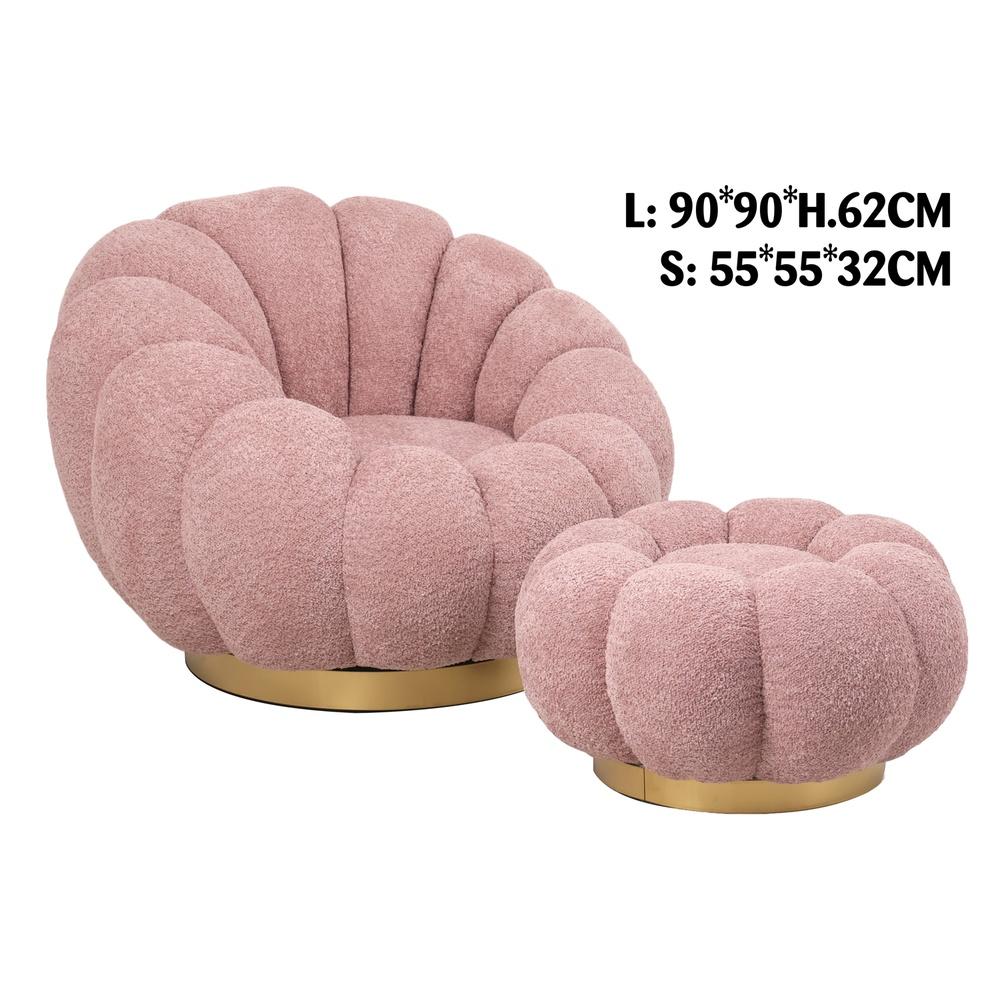 Lay 59919 Poltrona Con Pouf Boucle' Rosa 90*90*62Cm + 55*55*32Cm - Boucle Rosa - Poltrone | Mikasa