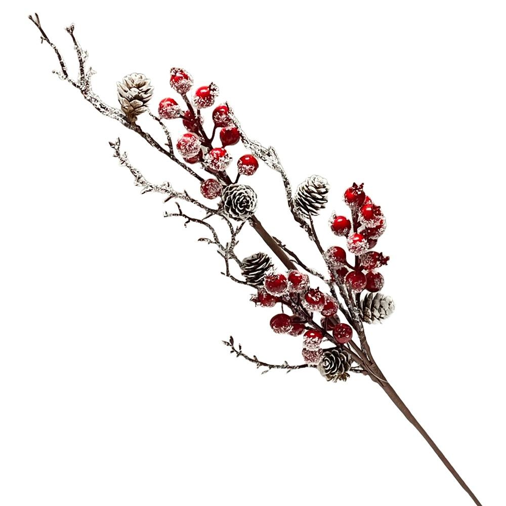 Lei 60332 Stelo Ramo Innevato Con Bacche E Pigne Xmas 70Cm