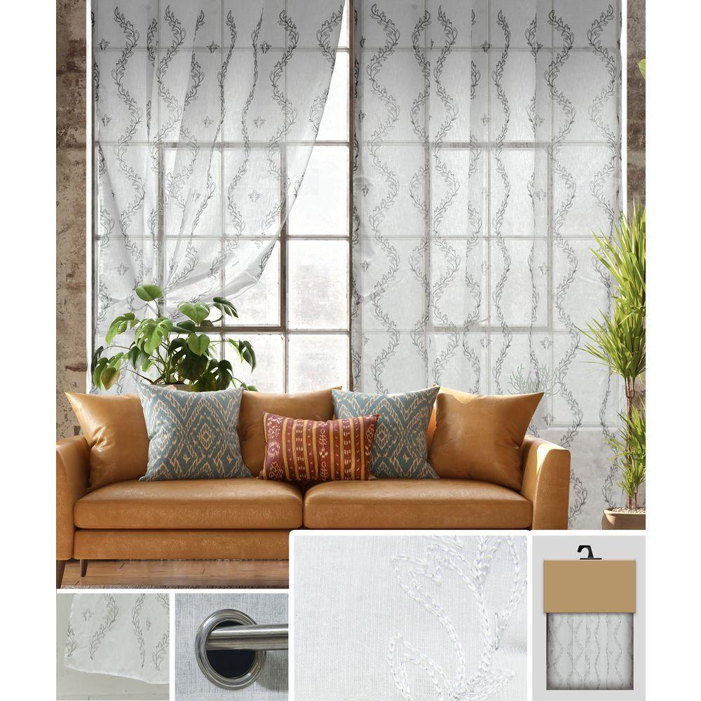 LEN 62168 Tenda Malenia Ricamo White 140*280Cm - Tessuto Bianco - Tende | Mikasa