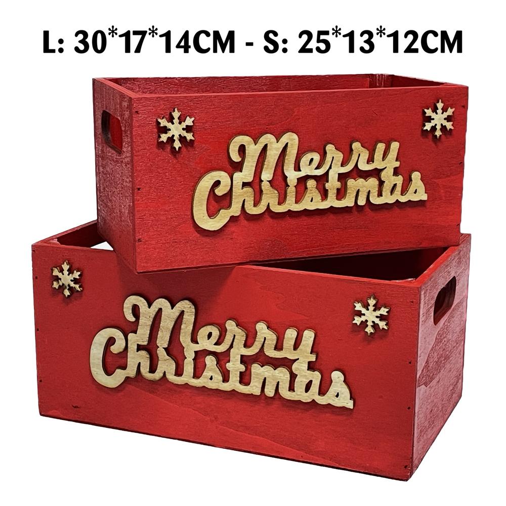 Lin 59087-G Cassetta Xmas Legno Red L 30*17*14Cm - Legno Rosso - Cassette & Cestini | Mikasa