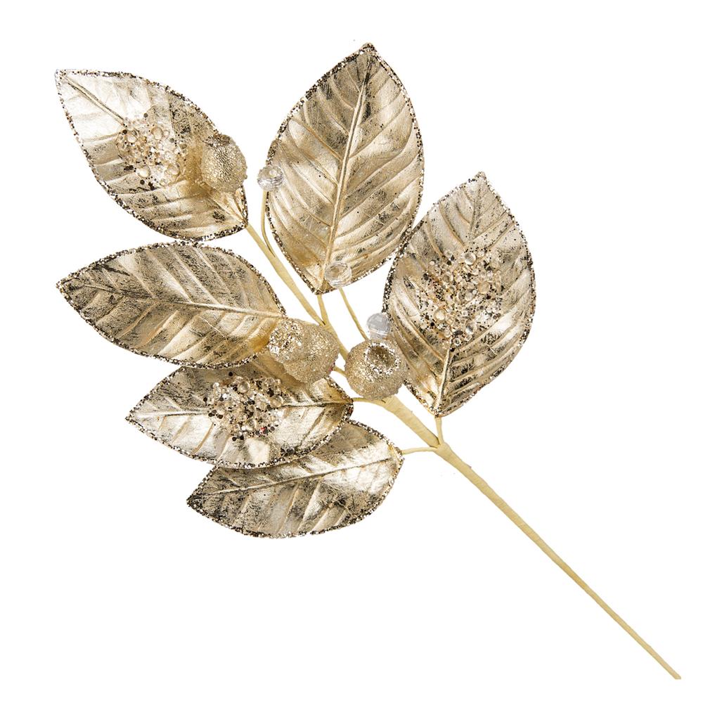 Luv 57541 Stelo Foglie E Bacche Glitter Champagne 60Cm