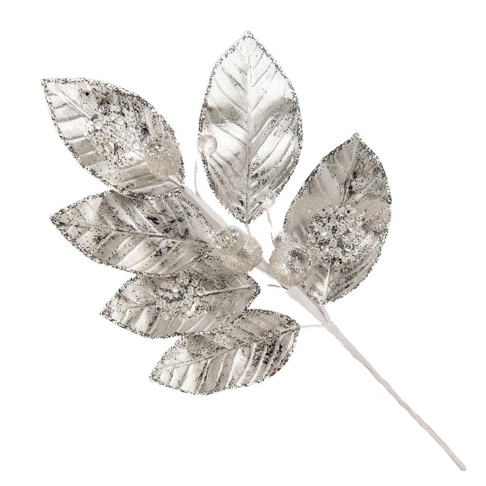 Luv 57542 Stelo Foglie E Bacche Glitter Silver 60Cm