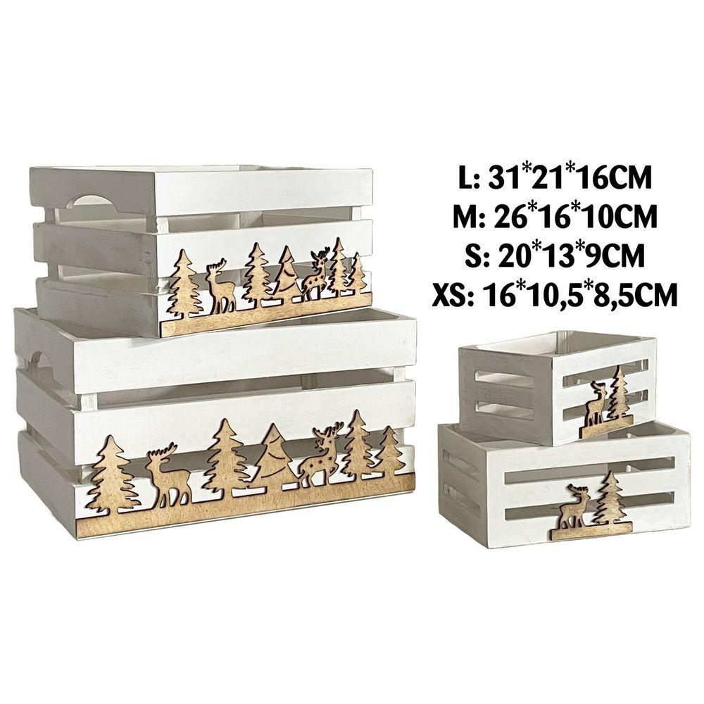 Qib 61445 Set 4 Cassette Natalizie Natural Su Bianco L-Xs - Bianco - Cassette & Cestini | Mikasa