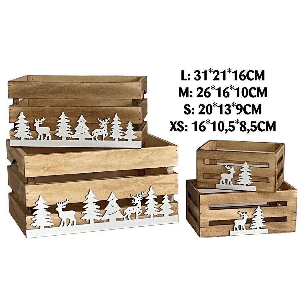Qib 61446 Set 4 Cassette Natalizie Bianco Su Natural L-Xs - Bianco - Cassette & Cestini | Mikasa