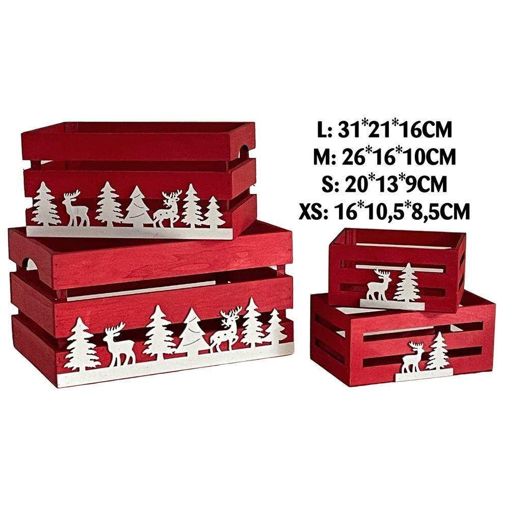 Qib 61447 Set 4 Cassette Natalizie Natural Su Red L-Xs - Rosso - Cassette & Cestini | Mikasa