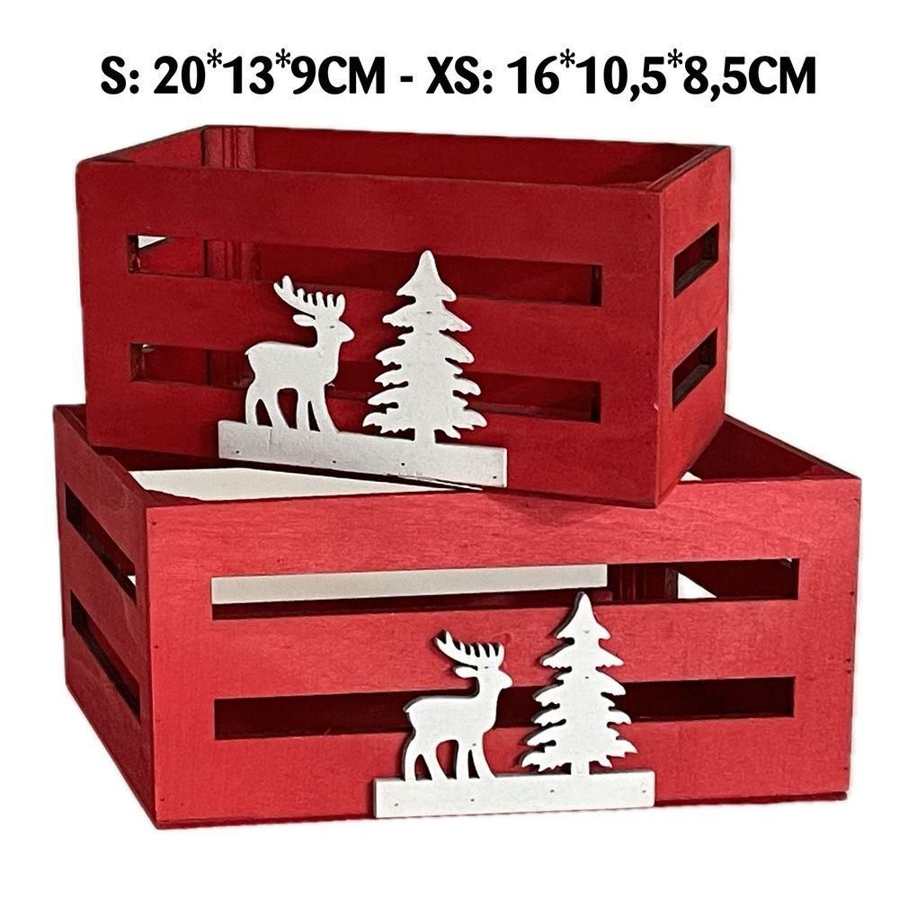 Qib 61450 Set 2 Cassette Natalizie Natural Su Red S-Xs - Rosso - Cassette & Cestini | Mikasa