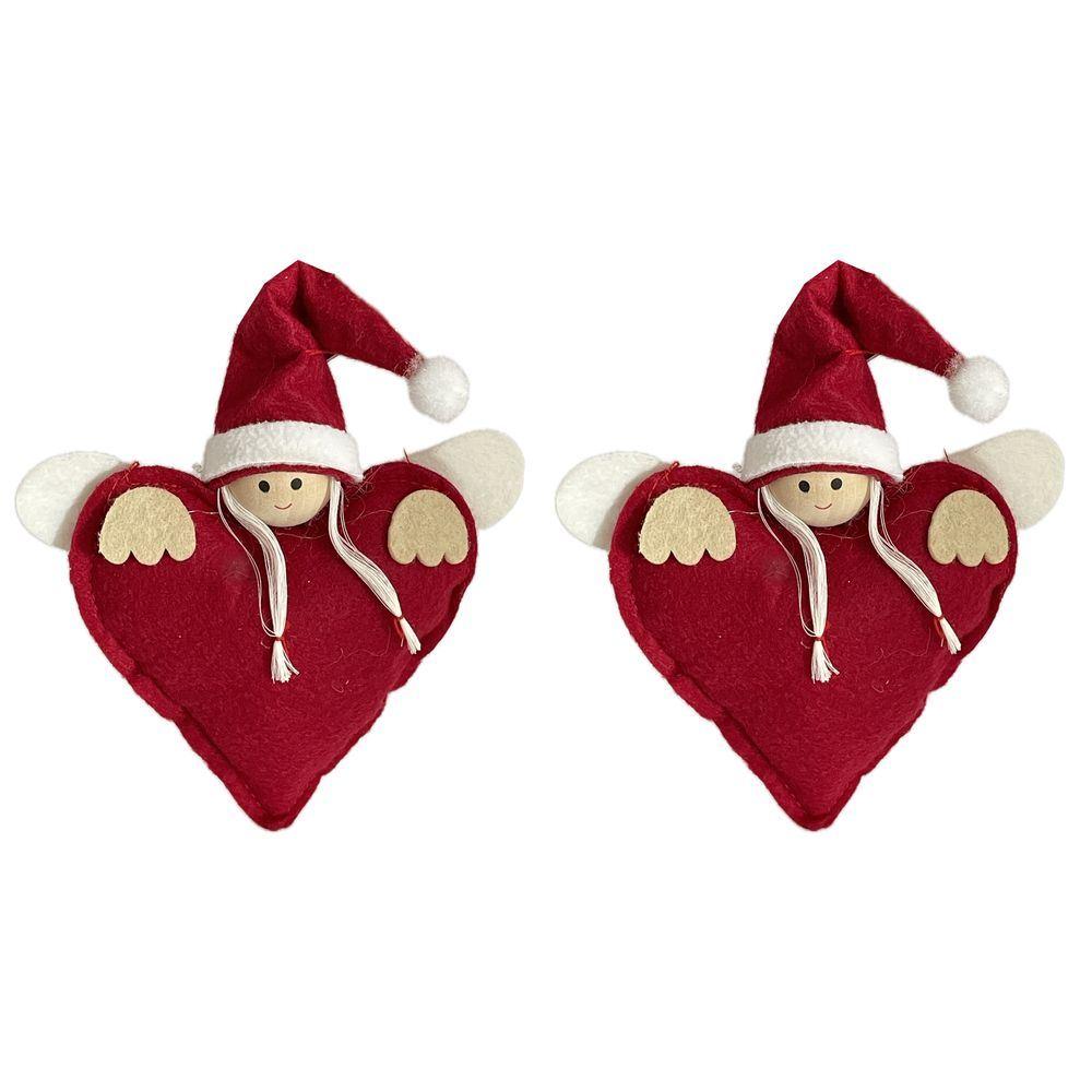 Rey 56983 Set 2 Pcs Hanging Girl Heart - Red - 10 X 7 X 2 - Feltro Rosso - Addobbi Albero | Mikasa