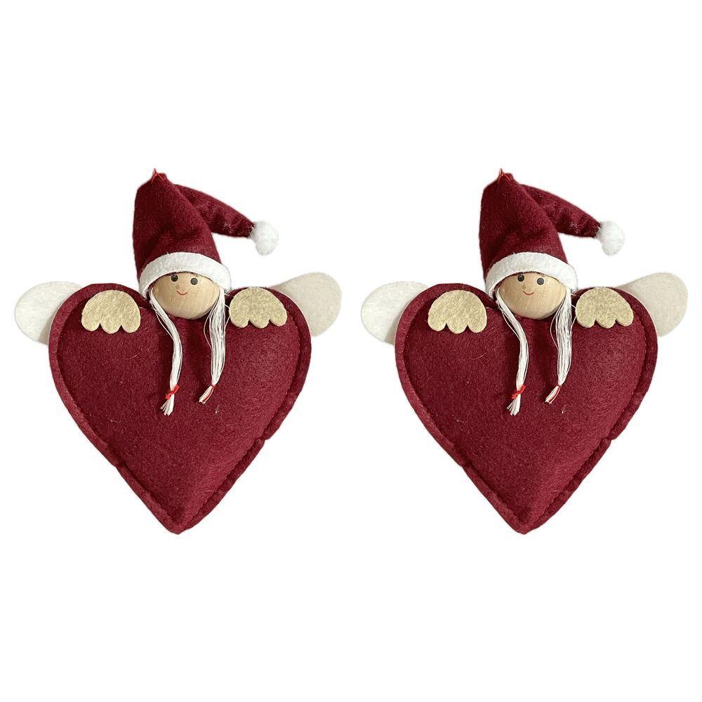 Rey 56988 Set 2 Pcs Hanging Girl Heart - Burgundy - 15 X 10 X 2