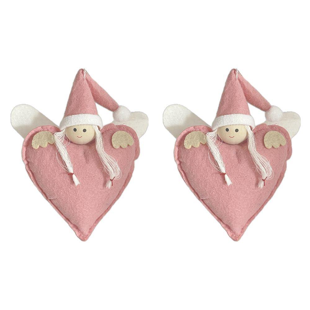 Rey 56990 Set 2 Pcs Hanging Girl Heart - Antique Pink - 15 X 10 X 2