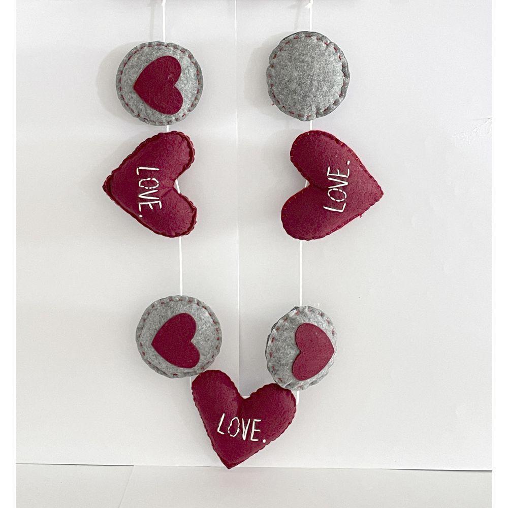 Rey 57038 Heart Garland - Burgundy + Grey - 95 X 9 X 2