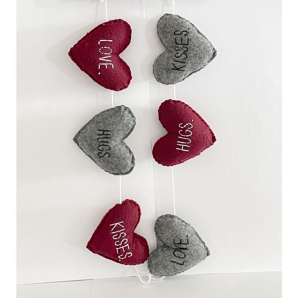 Rey 57041 Heart Garland - Burgundy+Grey - 95 X 9 X 2