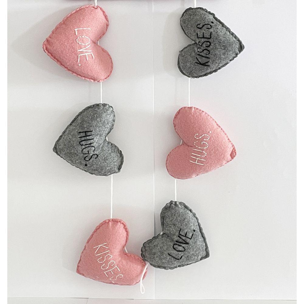 Rey 57042 Heart Garland - Antique Pink+Grey - 95 X 9 X 2